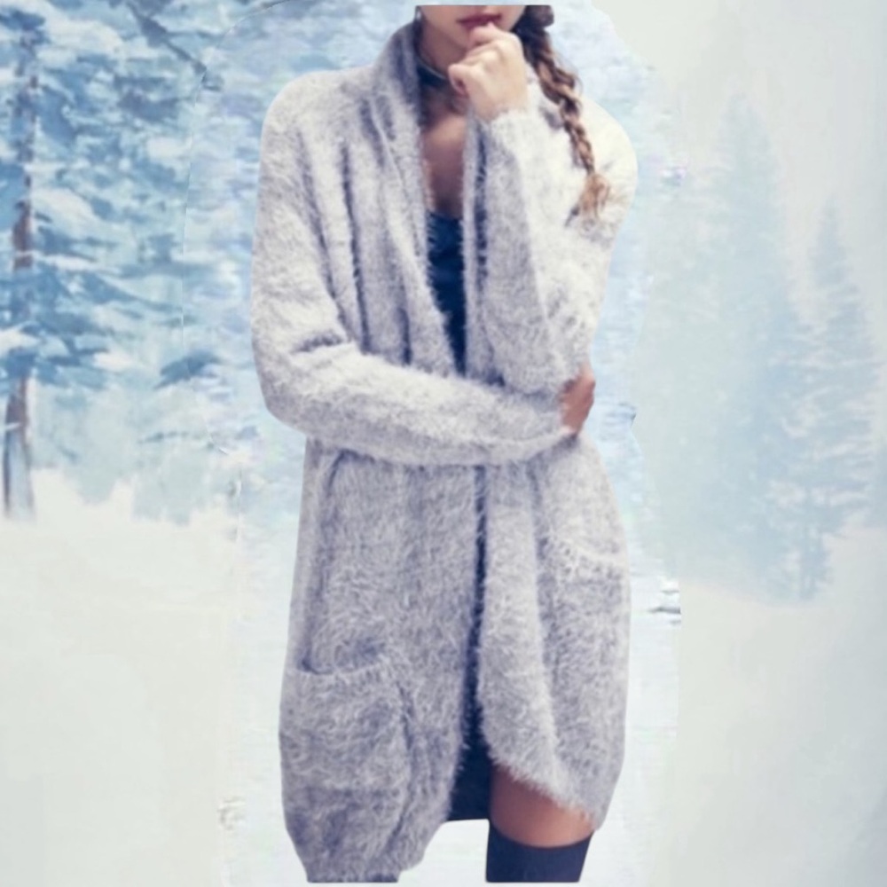 For Love and Lemons Lavender Long Fuzzy Cardigan - Picture 2 of 16